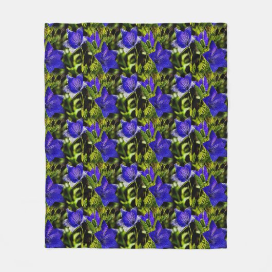 Blue Flowers Natuur Art Pattern Fleece Deken (Voorkant)
