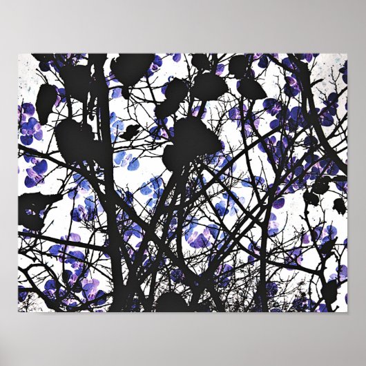 Blue flowers on winter tree concept digital art poster (Voorkant)