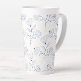 Blue flowers outline drawing in ink  latte mok