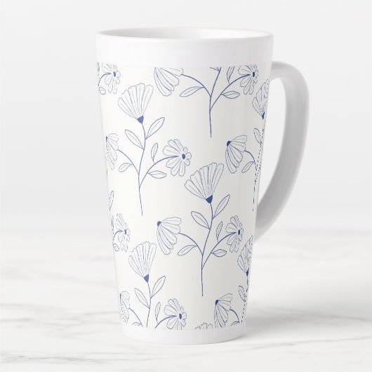 Blue flowers outline drawing in ink  latte mok (Rechterhoek)