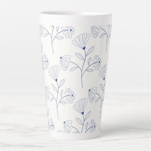 Blue flowers outline drawing in ink  latte mok (Voorkant)