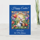 Blue Flowers Paaskonijn Glas in lood Feestdagen Kaart (Voorkant)