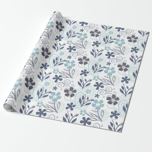 Blue Flowers Patroon Cadeaupapier (Uitgerold)