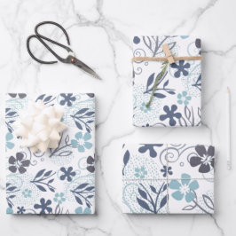 Blue Flowers Patroon Inpakpapier Vel