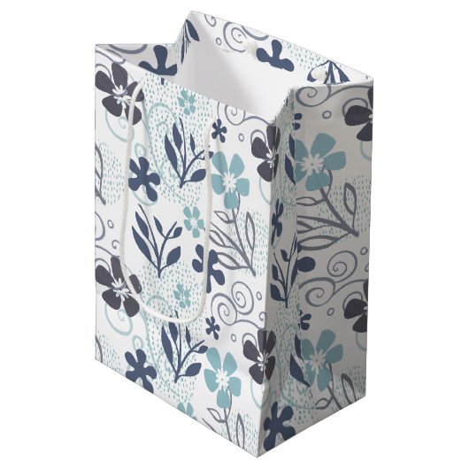 Blue Flowers Patroon Medium Cadeauzakje (Voorkant Gekanteld)