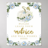 Blue Flowers Pumpkin Baby shower Advice Sign Poster (Voorkant)