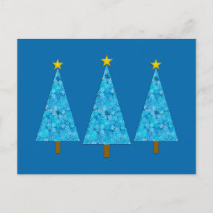 Blue Flowers Retro Moderne kerstbomen Feestdagenkaart