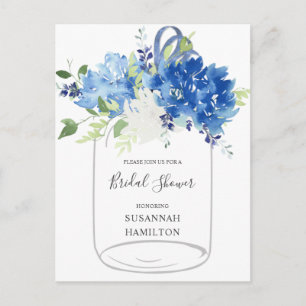 Blue Flowers Ribbon Mason Jar Bridal Briefkaart