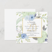 Blue Flowers Square uitnodiging (Voorkant / Achterkant)
