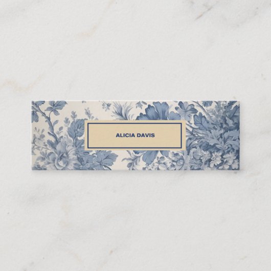 Blue Flowers Toile de Jouy jouw naam mini bladwijz Mini Visitekaartje (Voorkant)