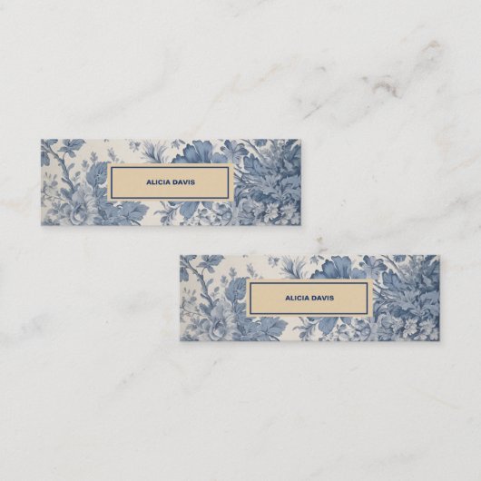 Blue Flowers Toile de Jouy jouw naam mini bladwijz Mini Visitekaartje (Voorkant / Achterkant)