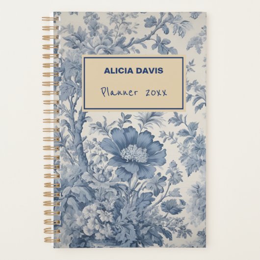 Blue Flowers Toile de Jouy jouw naam ongedateerd Planner (Voorkant)