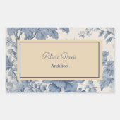 Blue Flowers Toile de Jouy jouw naam Rechthoekige Sticker (Voorkant)