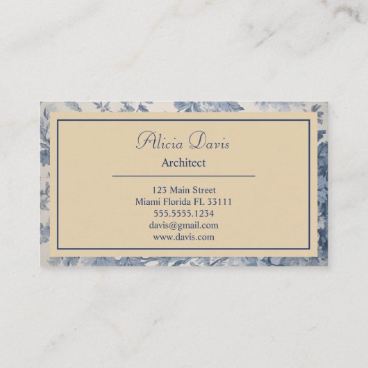 Blue Flowers Toile de Jouy jouw naam Visitekaartje (Achterkant)