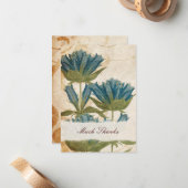 Blue Flowers Vintage Weddenschap Notitiekaartje (Voorkant / Achterkant in situ)