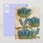 Blue Flowers Vintage Wedding Briefkaart (Voorkant / Achterkant)