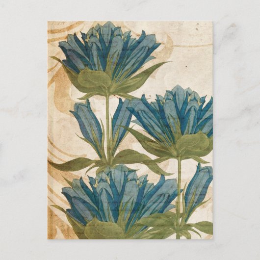 Blue Flowers Vintage Wedding Briefkaart (Voorkant)
