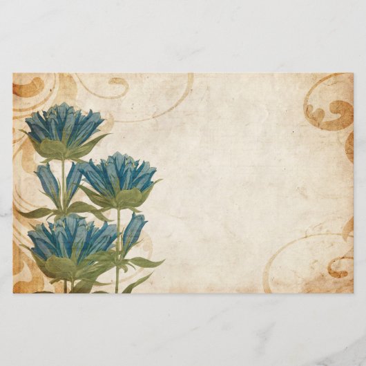 Blue Flowers Vintage Wedding Briefpapier (Voorkant)