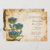 Blue Flowers Vintage Wedding Invitting Kaart (Voorkant / Achterkant)