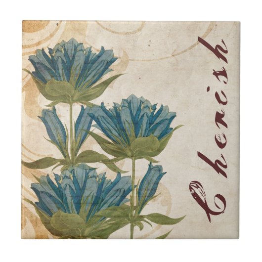 Blue Flowers Vintage Wedding Tegeltje (Voorkant)