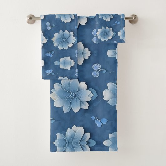 Blue Flowers Waterverf Bloemen Handdoek Set (Insitu)