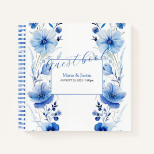 Blue Flowers Waterverf Boeket Gastenboek Notitieboek