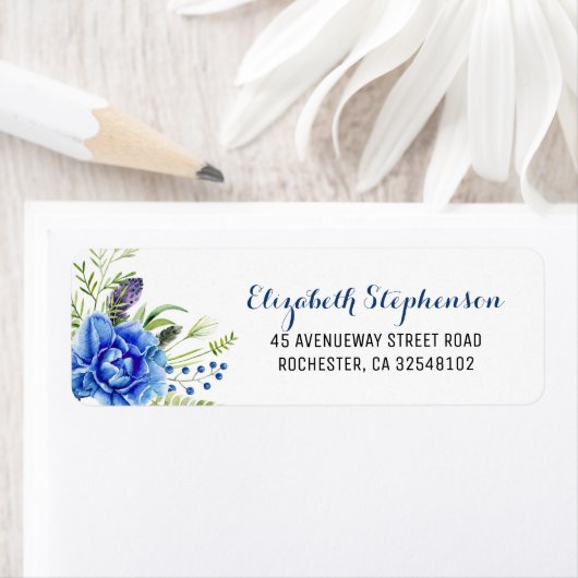 Blue Flowers Waterverf Etiket (Insitu)