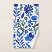 Blue Flowers Waterverf Kunstpatroon Bad Handdoek (Handdoek)