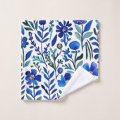 Blue Flowers Waterverf Kunstpatroon Bad Handdoek (Wasdoekje)