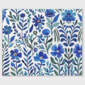 Blue Flowers Waterverf Kunstpatroon Cadeaupapier (Vlak)
