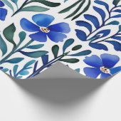 Blue Flowers Waterverf Kunstpatroon Cadeaupapier (Hoek)