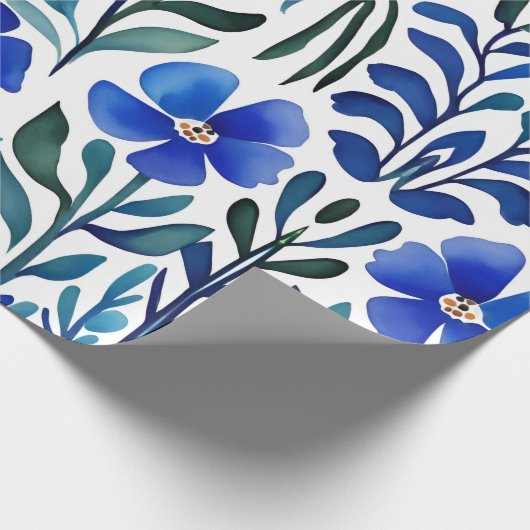 Blue Flowers Waterverf Kunstpatroon Cadeaupapier (Hoek)