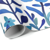 Blue Flowers Waterverf Kunstpatroon Cadeaupapier (Rol Hoek)