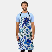 Blue Flowers Waterverf Kunstpatroon Schort (Gedragen)