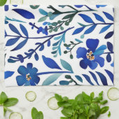 Blue Flowers Waterverf Kunstpatroon Theedoek (Gevouwen)