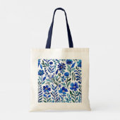Blue Flowers Waterverf Kunstpatroon Tote Bag (Achterkant)