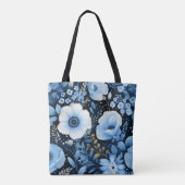 Blue Flowers Waterverf met jouw naam | Tote Bag (Achterkant)