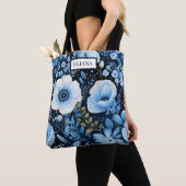 Blue Flowers Waterverf met jouw naam | Tote Bag (Dichtbij)