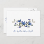 Blue Flowers Wedding Bedankt Briefkaart (Voorkant / Achterkant)