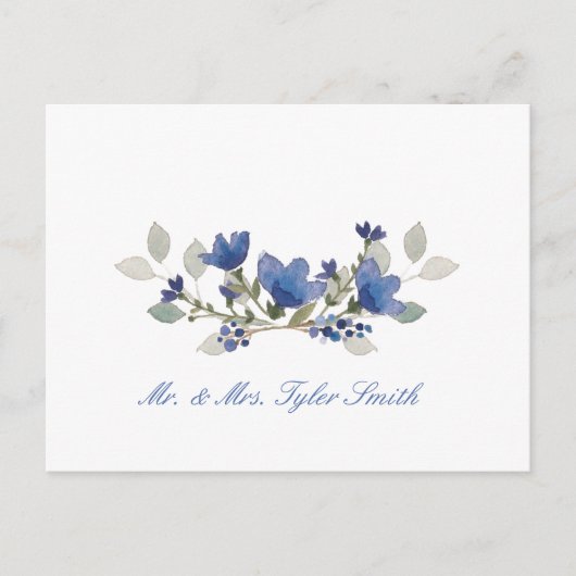 Blue Flowers Wedding Bedankt Briefkaart (Voorkant)
