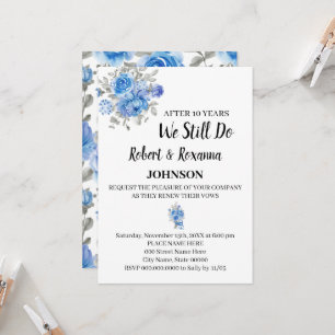 Blue Flowers Wedding Jubileum Renewal Vows Kaart