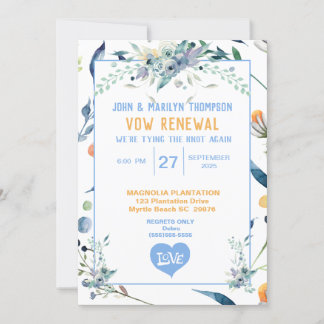 Blue Flowers Wedding Vow Renewal Kaart