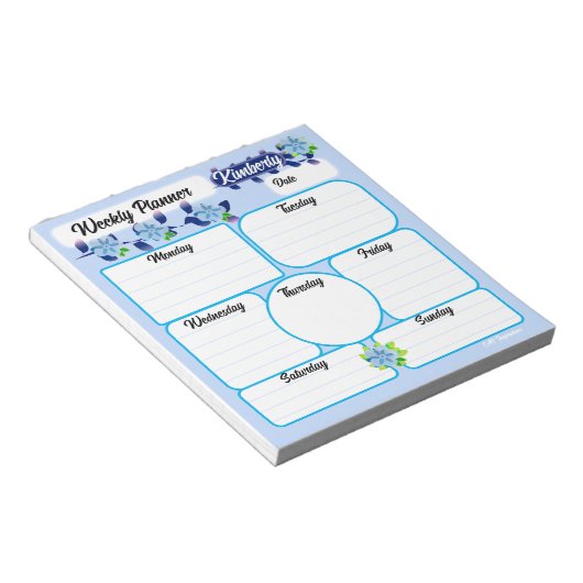 Blue Flowers Weekly Planner Notitieblok (Schuin)
