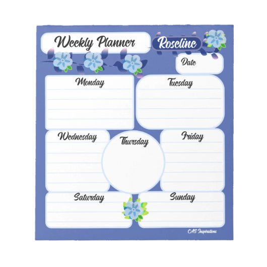 Blue Flowers Weekly Planner Notitieblok (Voorkant)