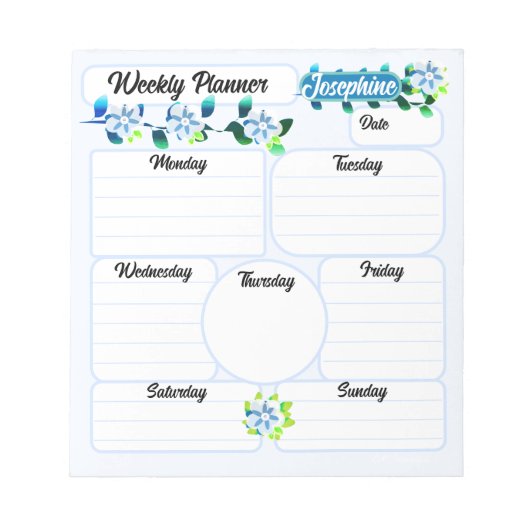 Blue Flowers Weekly Planner Notitieblok (Voorkant)