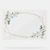 Blue Flowers, White Flowers, Baby Shower Welcome Acryl Bord (Voorkant)