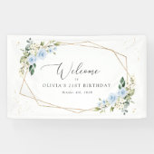Blue Flowers, White Flowers, Birthday Welcome Spandoek (Horizontaal)