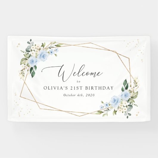 Blue Flowers, White Flowers, Birthday Welcome Spandoek (Horizontaal)