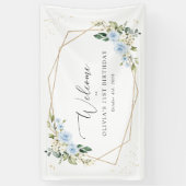 Blue Flowers, White Flowers, Birthday Welcome Spandoek (Verticaal)