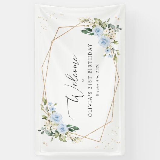 Blue Flowers, White Flowers, Birthday Welcome Spandoek (Verticaal)